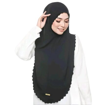 Tudung khimar Sulam Black CEY Taida Tali Embroidery Wanita Warna Pilah Bidang 55 Muslimah