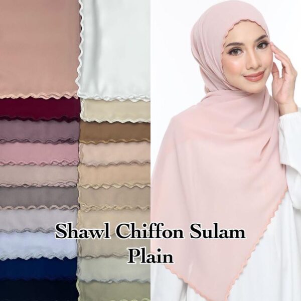 Shawl Chiffon Sulam Halus Flowy Square Jilbab Keluarga Jersey